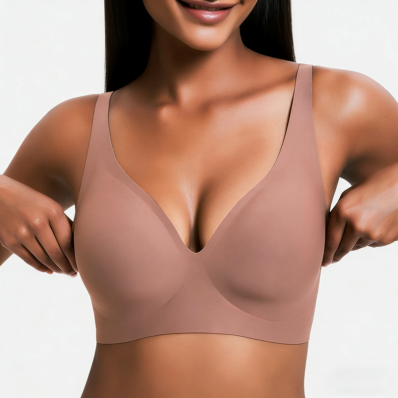 Wireless Women's Comfortable Push-Up Bralettes – Seamless T-Shirt Bras for Everyday Wear (Deep V)