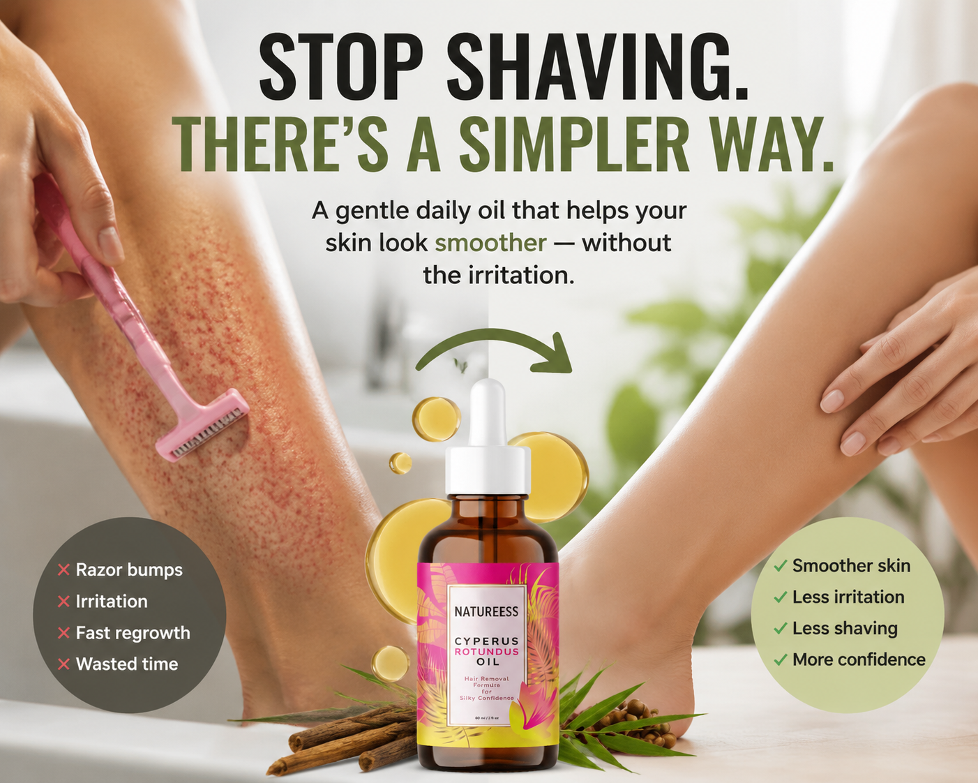 Natureess Beauty Hair Reduction Oil – Stop Unwanted Hair & Reveal Softer Skin